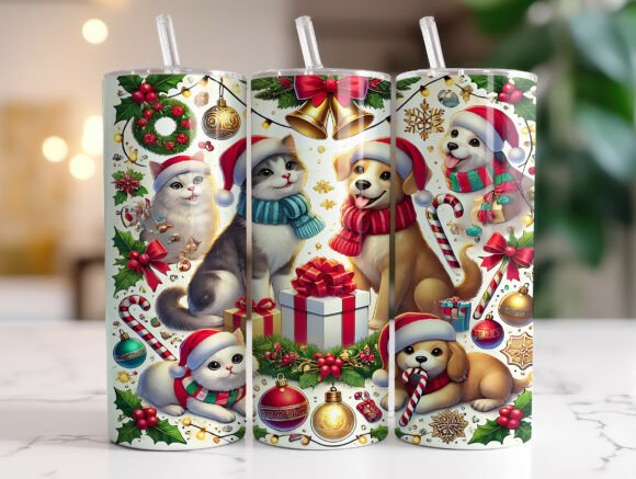 Cat Dog Christmas Tumbler Wrap Design Review
