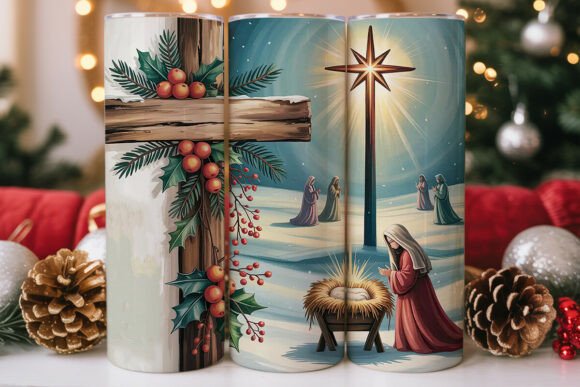 Christmas Nativity Cross Tumbler Wrap Design Review