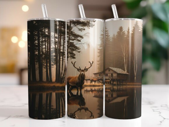 Deer Forest Cabin Tumbler Wrap Design Review