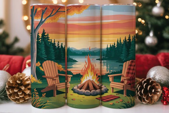 Fall Bonfire Lake Sunset Tumbler Wrap Design Review