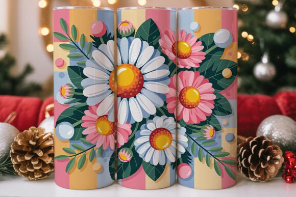 Pastel Daisy Checkered Tumbler Wrap Design Review