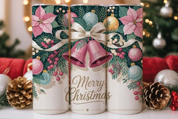 Pink Poinsettia Bells Tumbler Wrap Design Review