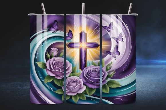 Purple Cross Butterfly Floral Tumbler Design Review