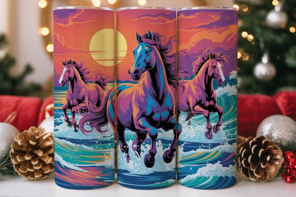 Vibrant Horses Sunset Tumbler Wrap